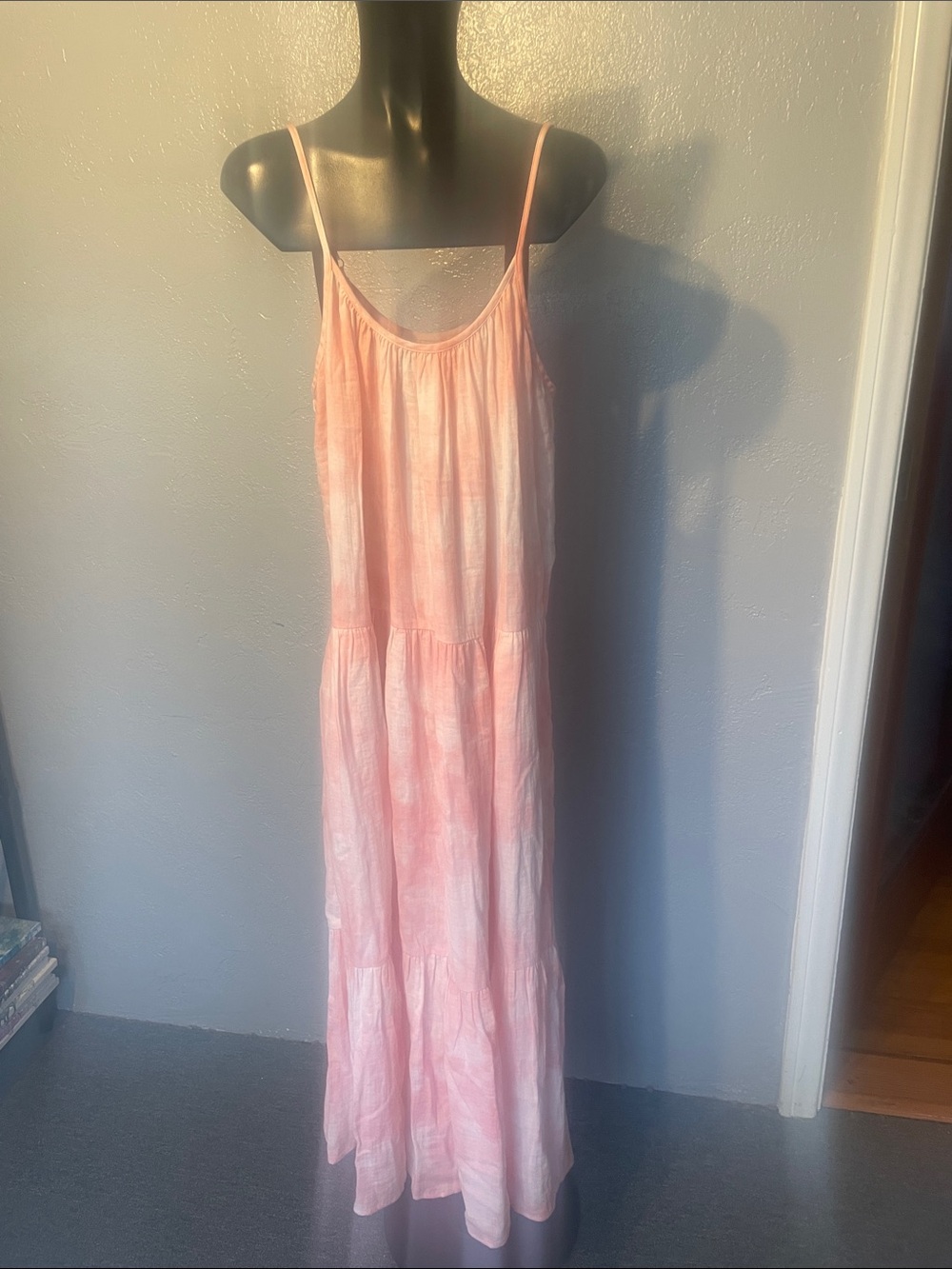 Light Pink Spaghetti-Strap Tiered Maxi Dress cotton large
